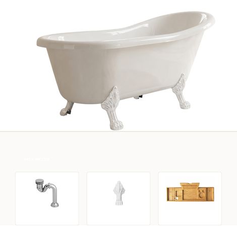 Baignoire îlot LEONA 160x75 pieds blanc plateau (1/5)