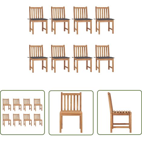 Chaises de jardin 8 pcs avec coussins Bois de teck massif 11 (1/5)