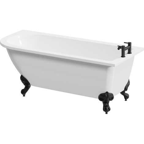 Wholesale Domestic Oxford 1700mm x 750mm Right Hand Single Ended Freestanding Shower Bath with Matt Black Claw Feet (1/5)