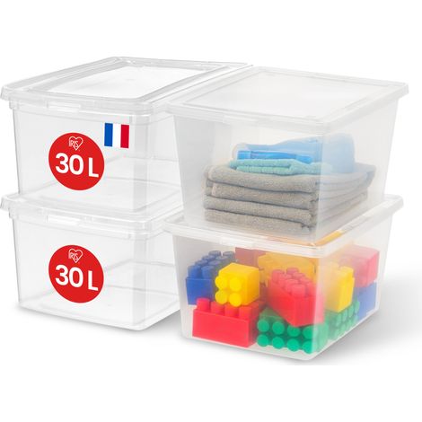 Iris Ohyama, Mehrzweck-Kunststoff-Aufbewahrungsbox, 30L, 4er Set, Transparent, Einfache VerschlieÃŸung, Stapelbar, fÃ¼r Schlafzimmer, KÃ¼che, BÃ¼ro, Badezimmer, Kleidung, Spielzeug, BPA-frei, CNL-30E