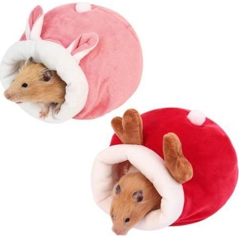 Maison pour cochon d'Inde en 2 pièces, lits confortables pour animaux de compagnie avec motifs de dessins animés, zones de couchage d'hiver (1/5)