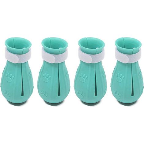 Bottes Anti-Rayures Pour Chats - Silicone Alimentaire - Trou Bas Pour Évacuation Eau - Bande Crochet Boucle Réglable - Pour Bain Vétérinaire Ou Soins Domestiques - Lot De 4 (1/5)