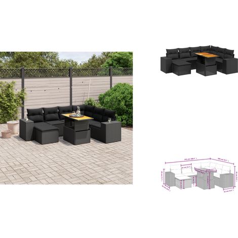 Salon de jardin 8 pcs avec coussins noir résine tressée - Ensemble Salon De Jardin - Meuble Extérieur - Résine Tressée - Rotin Synthétique - Table Extensible (1/3)