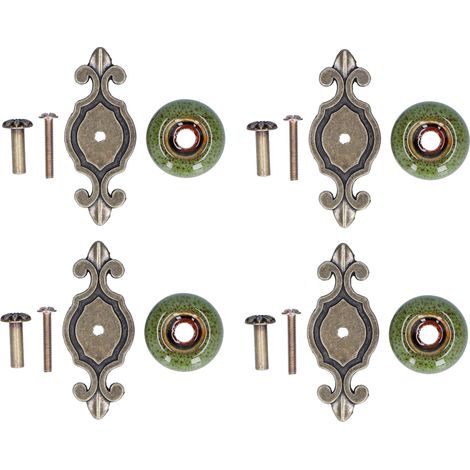 Set aus 4 antiken Möbelgriffen im Bronze-Stil, für Schränke und Kommoden, gealtertes grünes Leopardenmuster im Ethno-Stil, 1901 (1/5)