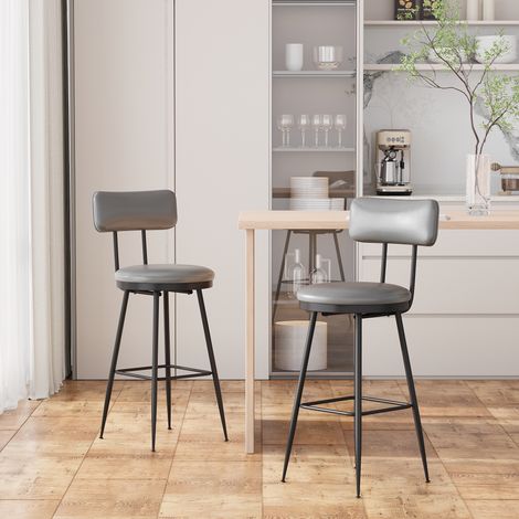 Barhocker-Set (2 Stück), Barhocker, Metallgestell, hohe komfortable Rückenlehne, Kunstleder (PU), geeignet für Restaurants, Gaststätten, Terrassen, Grau (1/5)