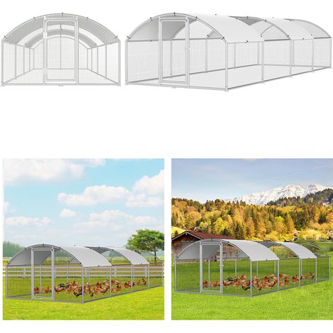 Jiubiaz Enclos 3×8×2 m avec toit arqué – Poulailler en métal accessible, 24 m² de surface, porte verrouillable, parc pour poules et petits animaux