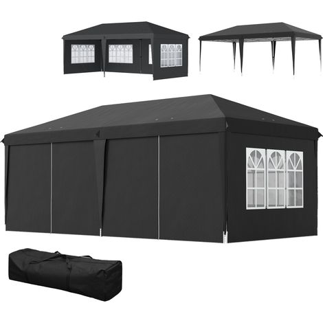 Gazebo 3x6 m pour protection UV pour fenêtres d'environ Abri pliant escamotable imperméable 4 parois latérales sac de transport, noir (1/5)