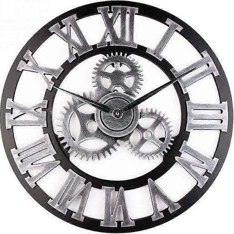 Horloge murale vintage avec couronne décorative et chiffres romains - Fabrication artisanale 3D, idéale pour les maisons, bars et cafés (Argent) (1/5)
