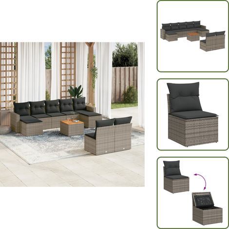 10-tlg. Garten-Sofagarnitur mit Kissen Grau Poly Rattan - Gartenmöbel - Outdoor Möbel - Rattan Gartenmöbel - Lounge Set - Esstisch (1/5)