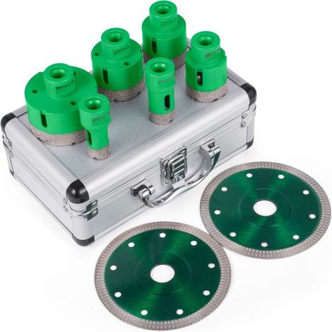 Scie Cloche Diamantée Premium CHOYCLIT, 6 Forets Cylindriques + 2 Lames, Coffret de Transport Léger, pour Carrelage, Granit, Marbre, Pierre et Porcelaine (1/5)