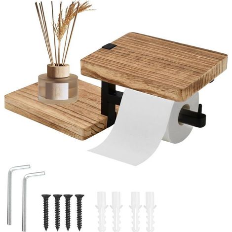 Porte-papier toilette mural bambou pour WC rangement (1/5)