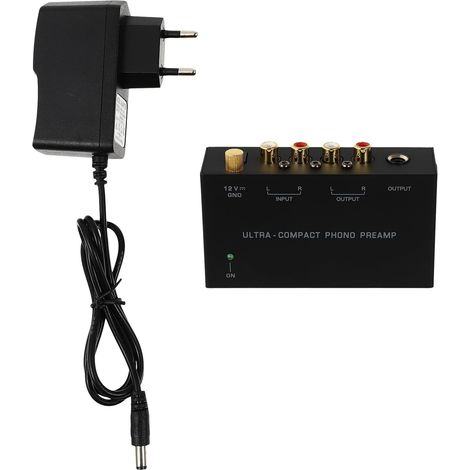 Préamplificateur Phono pour Platine Vinyle Noir eur 1/4 TRS, Alimentation DC 12v, pour Système Audio Domestique ou Bureau (1/5)