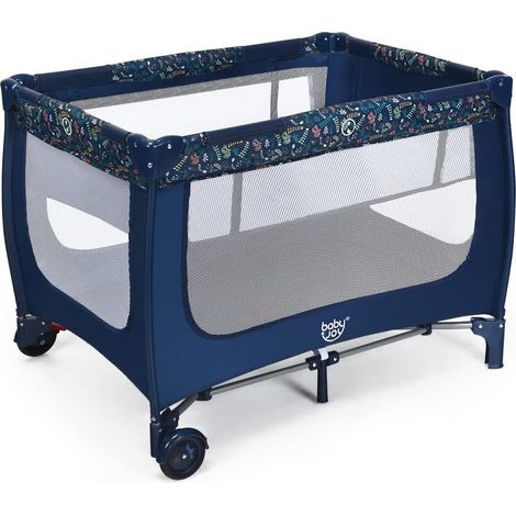 COSTWAY Box Portatile per Bambini, Lettino Multifunzionale con Rete Traspirante e Design Pieghevole, Ideale per Bambini 0-36 Mesi (Carico Massimmo 15 kg), 125 x 65 x 76 cm (Blu) (1/5)