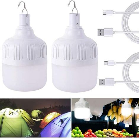 Lot de 2 lanternes de camping LED rechargeables USB, 5 modes de luminosité, pour tentes, jardins, extérieur, randonnée et terrasses, 100 W (1/5)