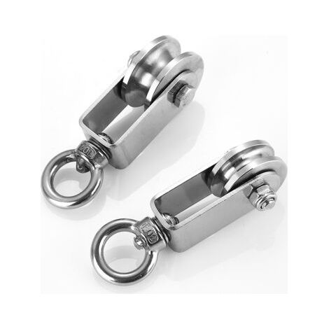 Sollbry Lot de 2 poulies pivotantes en acier inoxydable 201, roulement duplex, amovible, rotation à 360 degrés, roue de traction robuste (8,7 cm) (1/3)