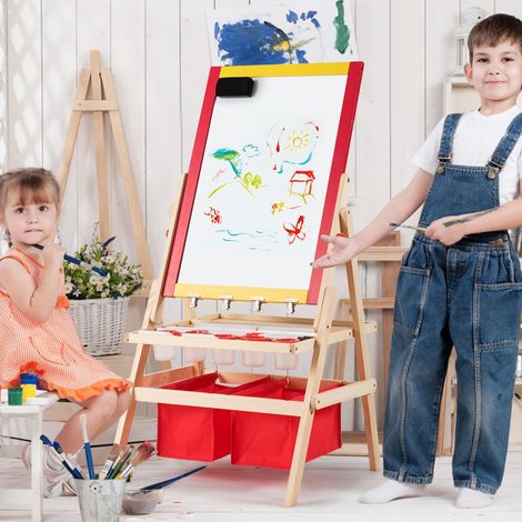 Chevalet 3 en 1 pour Enfants avec Rouleau de Papier Tableau Magnétique Blanc et Noir Accessoires 52,5x515x106,5cm (1/3)