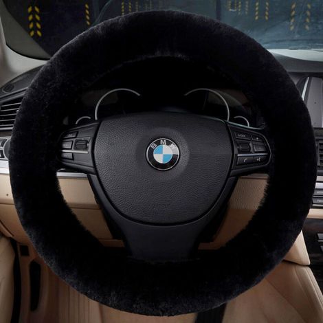 Lenkradbezug aus Wolle, Lenkradschutz aus 100 % Wolle, Autolenkradbezug, Winterzubehör für Autos, Lenkradbezug, Lenkradwärmer für den Winter, schwarz (1/4)