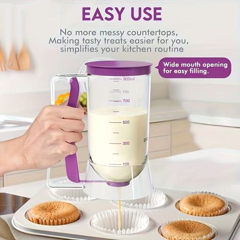 1 distributeur de pâte, en ABS, 17 x 11 x 18,5 cm, 316 g, 900 ml, violet, facile à utiliser, ustensile de cuisine (1/5)