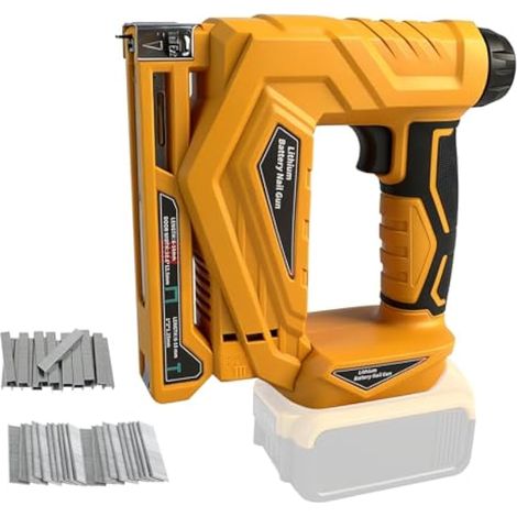 Cloueuse sans fil pour Dewalt 18 V/20 V, pistolet agrafeuse électrique 2 en 1 sans balais, agrafeuse 18GA avec 1000 clous, 1000 agrafes pour menuiserie en bois (jaune, pour Dewalt) (1/5)