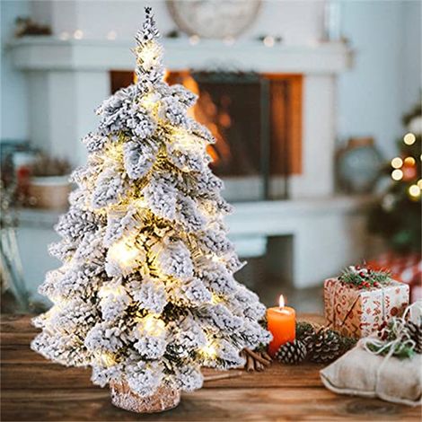 Petit sapin de Noël de 45 cm, éventail de sapin de Noël floqué avec bande lumineuse chaude, décorations de table de Noël (1/5)