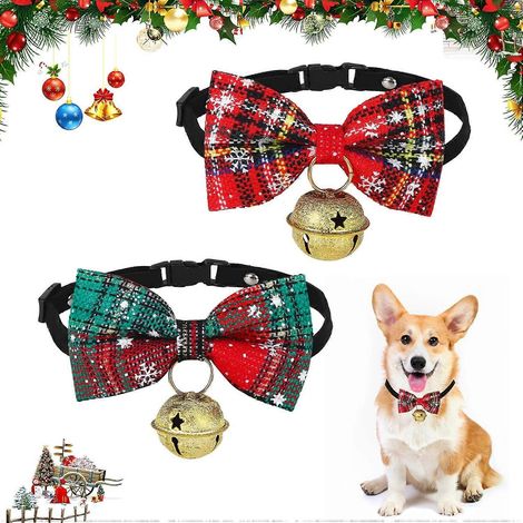 Lot de 2 colliers pour chien, colliers de Noël avec nœud papillon, colliers réglables pour animaux de compagnie avec boucle de sécurité anti-suffocation (nœud papillon) (1/5)