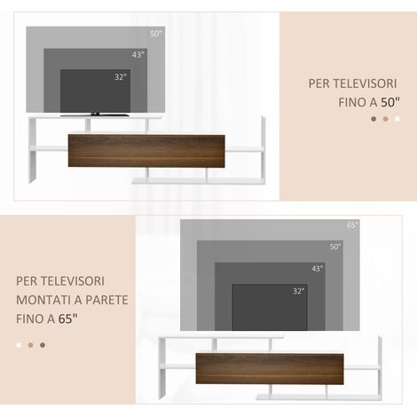Meuble mural TV blanc et marron, étagères ouvertes et armoire fermée, en aggloméré, support TV mobile avec espace de rangement (1/5)