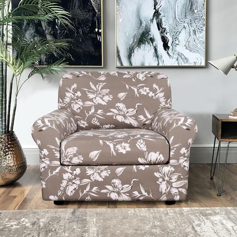 Washable printed stretch sofa cover in spandex for 1/2/3 seater sofas with anti-slip strap for living room bedroom (LB, 1 seater) (1/5)