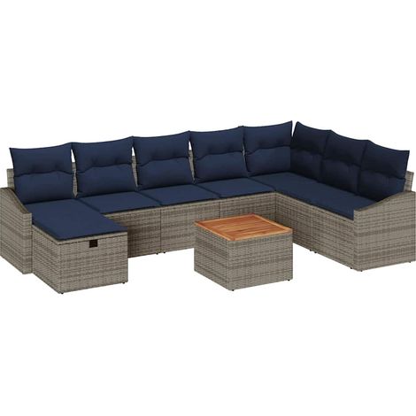 Conjunto de sofás de jardín con cojín 9 pcs Gris Poliratán vidaXL (1/5)
