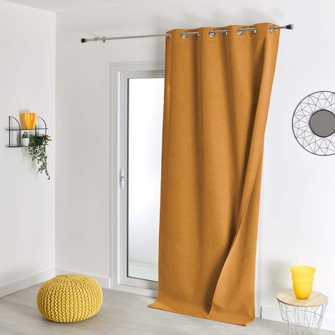 Rideau 100% Occultant Thermique Phonique Chiné Polyester Isolation Acoustique et Obscurité Totale pour Chambre Salon Fenêtre Porte 135 x 260 cm Jaune Ocre (1/5)