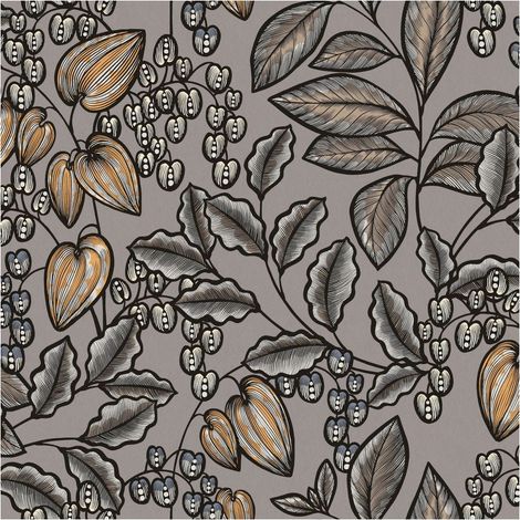Flowers wallcovering wall Profhome 377549 non-woven wallpaper smooth with floral pattern matt grey brown yellow black 5.33 m2 (57 ft2) (1/5)
