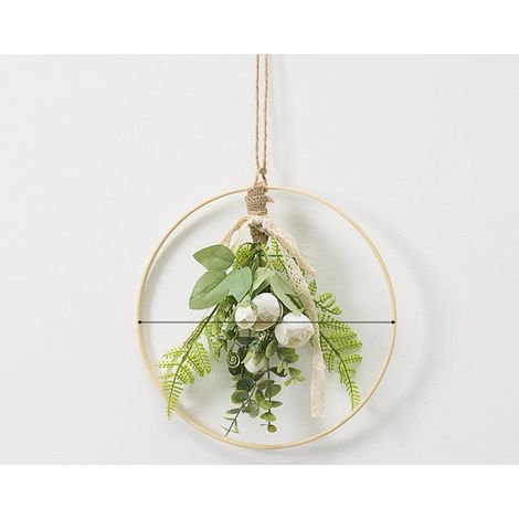 Corolla accrochée au mur, fleurs artificielles, cadre rond - (26  26  3cm) couronne de bourgeon de thé blanc (1/2)
