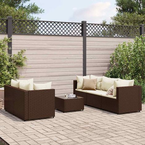 Set muebles de jardín 6 piezas y cojines ratán sintético marrón vidaXL (1/5)