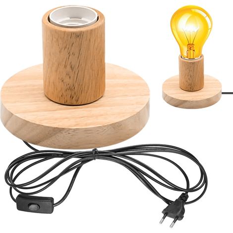 Lampe de bureau E27 avec interrupteur câble lampe de table en bois et plastique base en bois EU Plug E27 parfaite pour chambre à 8 1 virgule 5 m 220 V