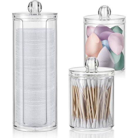 Bardusch-Lot de 3 organisateurs, porte-disques démaquillants avec couvercle et récipient coton-tiges, pour salle de bain. (1/5)