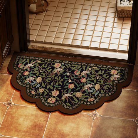 Tapis de bain diatomite 50×80 cm, motif oiseaux et grenades style médiéval, bord ondulé, haute absorption, antidérapant, lavable à la main (1/3)