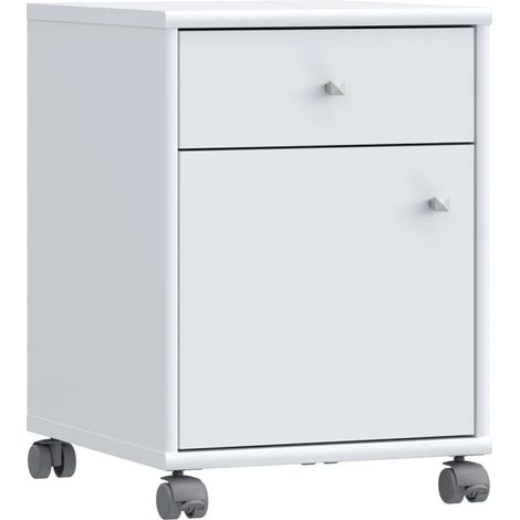 Caisson sur roulettes H. 54 cm décor blanc et effet aluminium - MARIA (1/5)