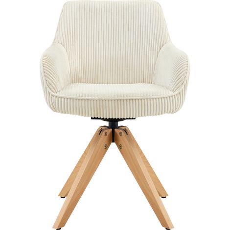 CHICFURN Set de 2 sillas de comedor giratorias en terciopelo marfil con patas de madera 360° (1/5)