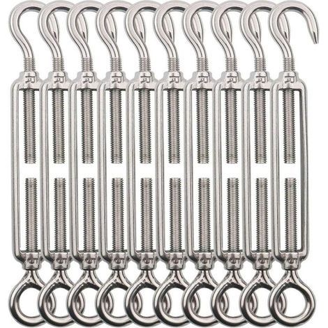 [JAMAIS UTILISÉ] Lot 10 Tendeurs Cable Inox M5 – Crochet et Œil, Acier Inox 304 Résistant, Idéal Garde-corps, Plantes Grimpantes Extérieur (1/4)