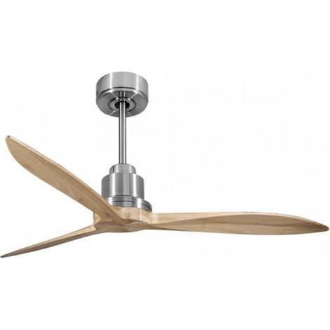 Tenerife - Super destratificateur et ventilateur DC 132 cm  Chrome pales bois clair sans Lumière 25 à 35 m²
