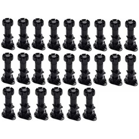(60mm-80mm)24 Pièces Pieds D'Armoire Plastique,Pied de Meuble,Pied Réglable pour Meuble,Noir Pieds de Meuble Plastique avec Clip Fixation Base (1/5)