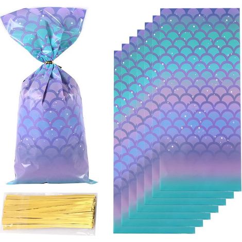 150 Geschenktüten mit lila Fischschuppenmuster, flache Verpackung für Süßigkeiten und Kekse, festliches Weihnachtsdesign (1/5)