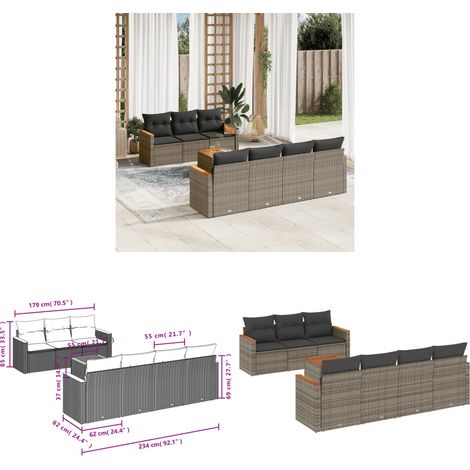 8-tlg. Garten-Sofagarnitur mit Kissen Grau Poly Rattan - Gartenmöbel - Outdoor Möbel - Rattan Sofa Set - Lounge Set - Esstisch - Home & Living (1/3)