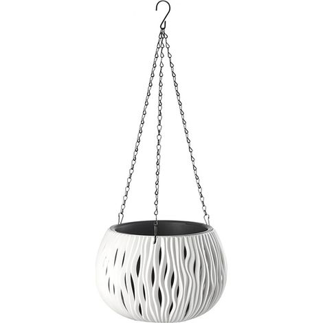ZenPlanter Moderner Hängepflanztopf – 60 cm hoch, für monochrome geometrische Dekorationen, mit Abflussloch – PP & Eisen, Weiß, Khaki, Grau (1/5)