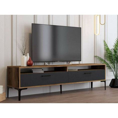 Dmora - Fernsehschrank Dkumbull, Ständer für Wohnzimmerfernseher, Niedriges Wohnzimmer-Sideboard, TV-Ständerbasis, 180x47h35 cm, Walnuss und Anthrazit (1/5)
