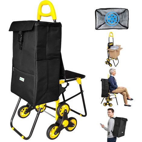 VOUNOT 6 Wheels Stair Climbing Shopping Trolley, with Seat and 35L Insulated Bag (1/5)