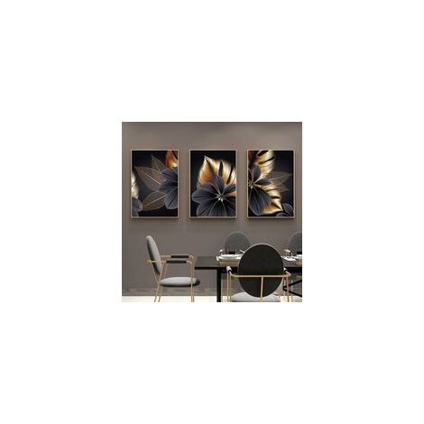 Lot de 3 affiches sur toile motif feuille de plantes, noir, 30x40 cm, sans cadre – (1/5)
