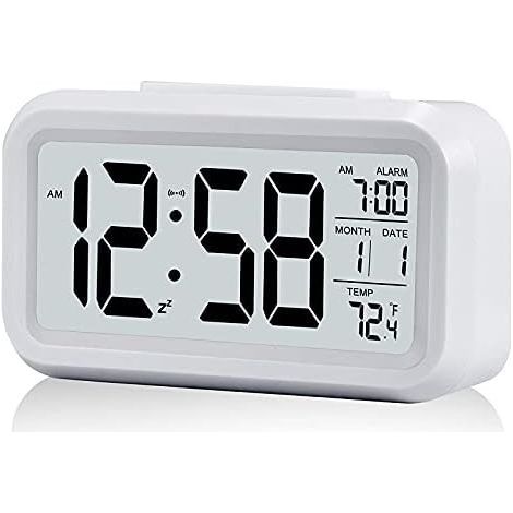 Silent Alarm Clock, Battery Operated Digital Alarm Clock, Large Bright Display, Date Display, Calendar, Temperature, 12/24 Hours, Repeat Time for Bedroom, Office