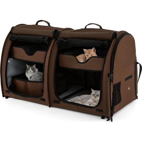 Twin-compartment Pet Carrier 2-In-1 Pet Kennel Portable Cat & Dog Travel Crate