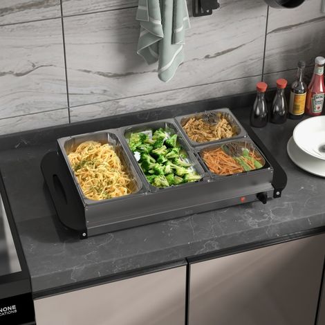 Chauffe-plat buffet 6,8 L, 300 watts, en acier inoxydable, avec thermostat réglable, idéal pour les réceptions, les buffets et les repas de famille. (1/4)