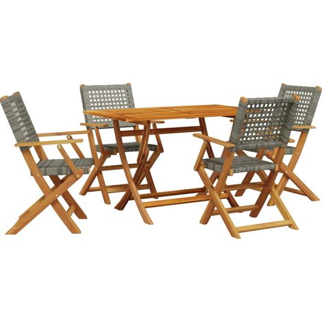 Maison Exclusive - 5-tlg. Garten-Essgruppe Grau Poly Rattan und M